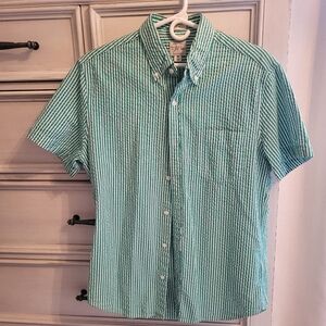 J. Crew Green Casual Button Down Shirt with Striped Texture
